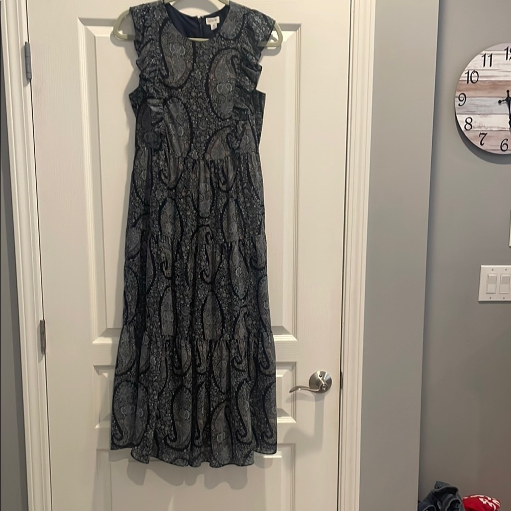 J. Crew Gray and Blue Ruffled Tiered Maxi‎ Dress